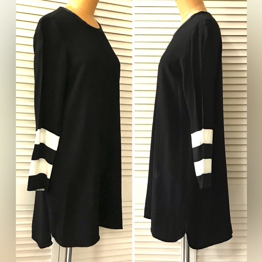 Zara Dress Womens Medium Black White Wringer Long Sleeve Above Knee Casual Party - Picture 2 of 6